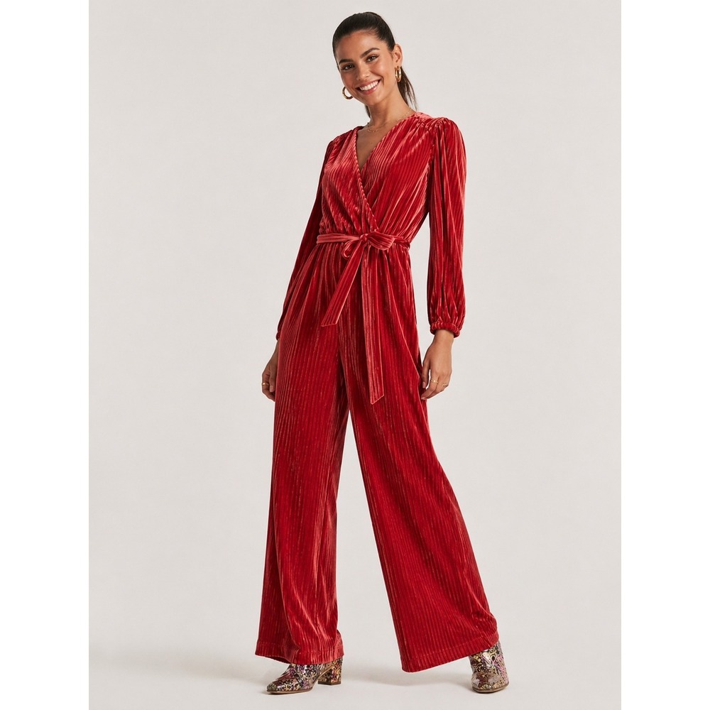 NWT Ali & Jay Samantha Red Ribbed Velvet Jumpsuit Anthropologie Party XS